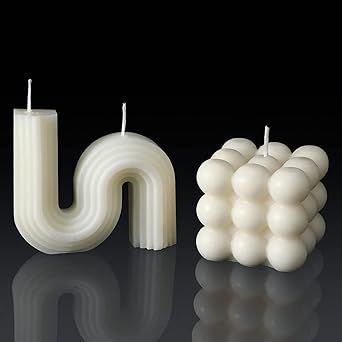 2 Pieces Aesthetic Candle Bubble Cube and Knot Shaped Candle White Soy Wax Scented Candles for Ho... | Amazon (US)