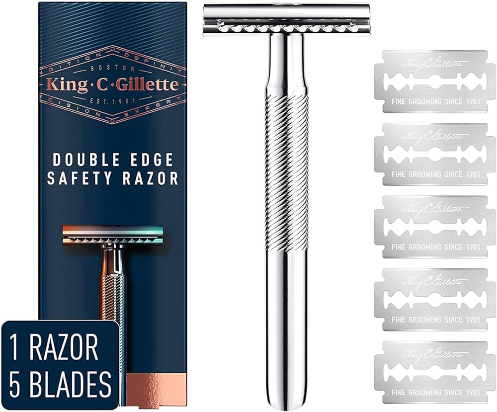 King C. Gillette Safety Razor with Chrome Plated Handle and 5 Platinum Coated Double Edge Safety ... | Amazon (US)