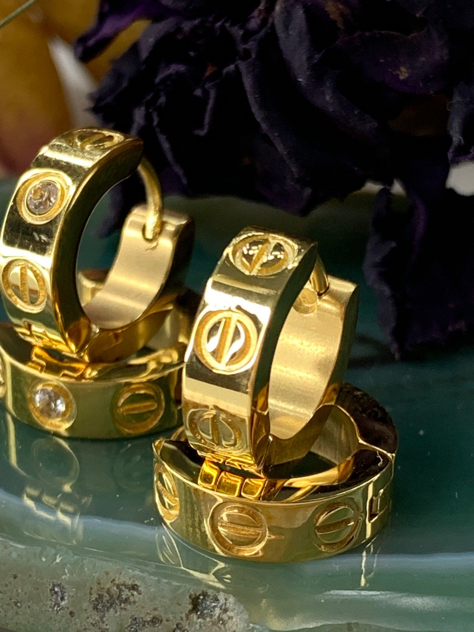 18k Gold Plated Love Design Huggie Earrings Small Hoops | Etsy | Etsy (US)