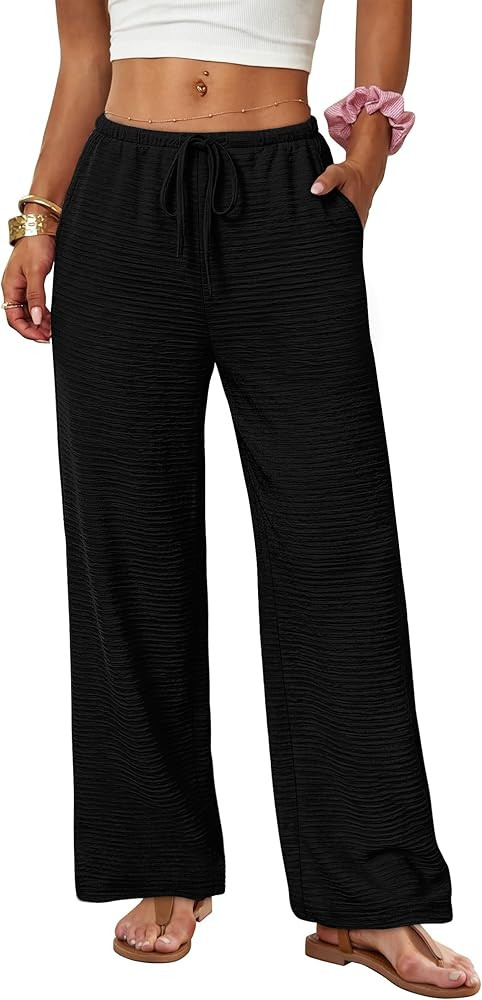 Sampeel Wide Leg Pants for Women Flowy Palazzo Drawstring Elastic Waist Trousers with Pockets Sum... | Amazon (US)