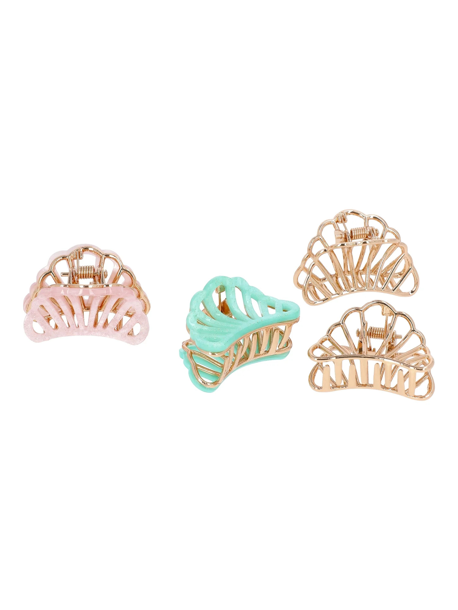 Time and Tru Women's Mixed Metal Shell Claw Clip Set, 4-Piece | Walmart (US)