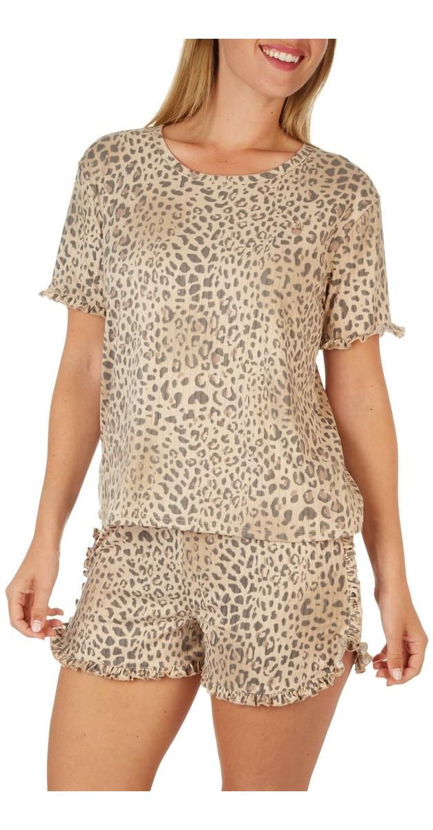 Women's 2 Pc Leopard Print Pajama Set - Natural-Natural-0734330512720   | Burkes Outlet | bealls