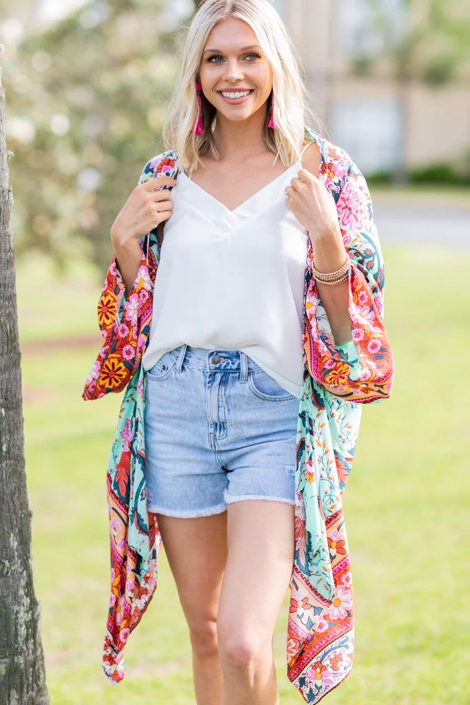 Boho Babe Mint Green Mixed Print Kimono | The Mint Julep Boutique