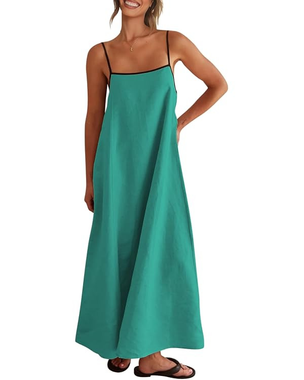 Shy Velvet Women's 2026 Summer Linen Maxi Dress Contrast Spaghetti Strap Dress Backless Casual Pa... | Amazon (US)