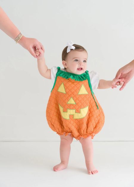 Your little lady will be the cutest pumpkin in the patch in our Precious Little Pumpkin costume! Featuring Old Dominion Orange Micro Dot with Kiawah Kelly Green, this little piece is a treat in itself.

#LTKbump #LTKkids #LTKbaby