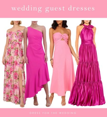 Pink and hot pink wedding guest dresses. A pink dress for every dress code! The midi dress styles are perfect for day or casual outdoor weddings and the gowns are perfect black tie summer wedding guest dresses. Perfect colorful black tie dress codes or for mothers or bridesmaids too! 
🌸Follow Dress for the Wedding on for more wedding guest dresses, bridesmaid dresses, wedding dresses, bridal shower dresses, dresses for brides, and mother of the bride dresses. 

#LTKwedding #LTKover40 #LTKSeasonal