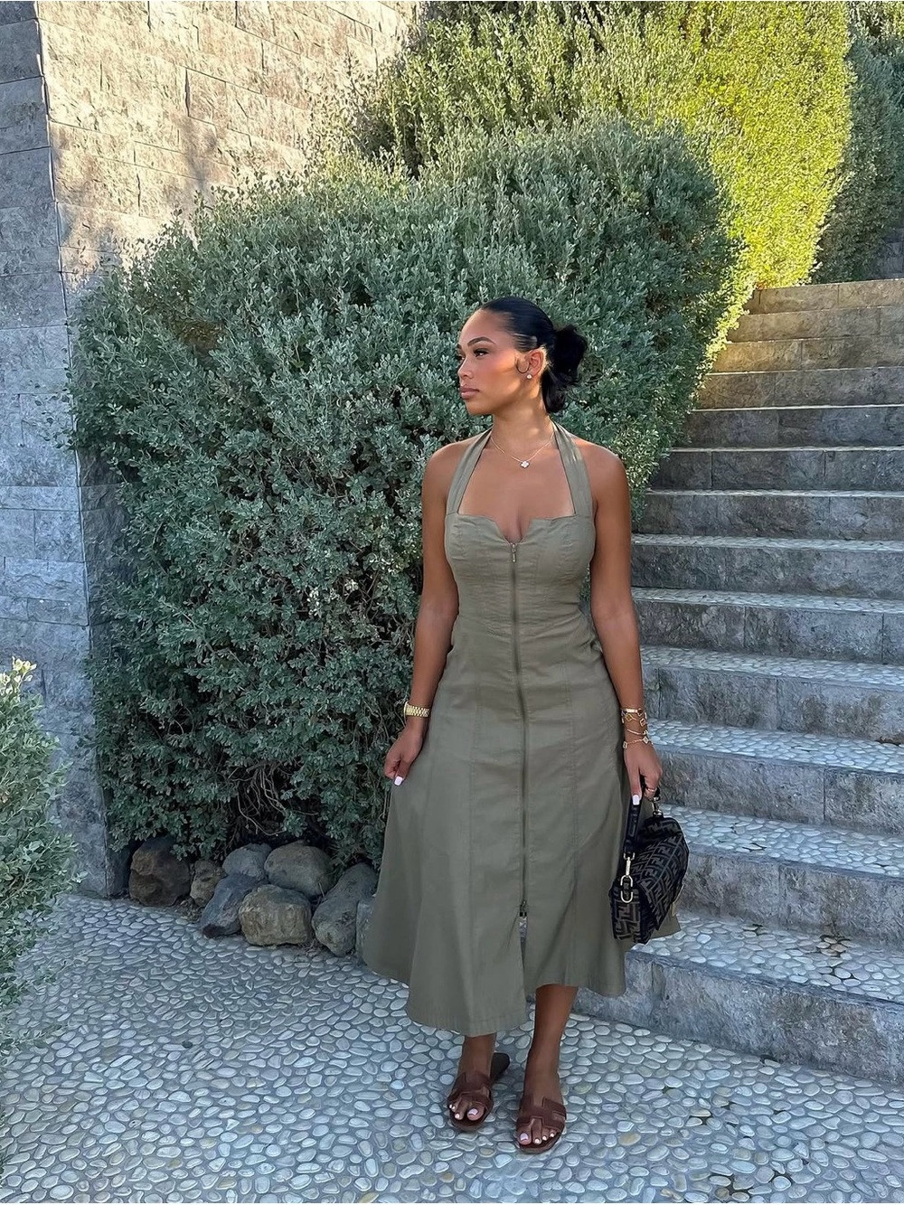 NWT Anthropologie Olive Halter Midi Dress with Front Zip | Poshmark