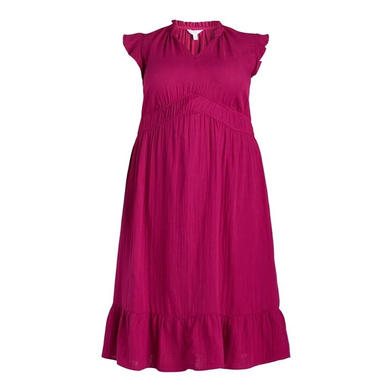 Time and Tru Women's and Women's Plus Double Cloth Midi Dress, Sizes XS-4X | Walmart (US)