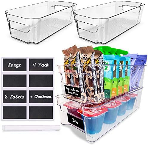 4 Pack Clear Pantry Organization & Storage Bins - BPA Free Plastic Organizer Bins Set for Kitchen... | Amazon (US)