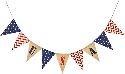 Adurself USA Triangle Flag Burlap Banner 4th of July American Stars and Chevron Triangle Pennant ... | Amazon (US)