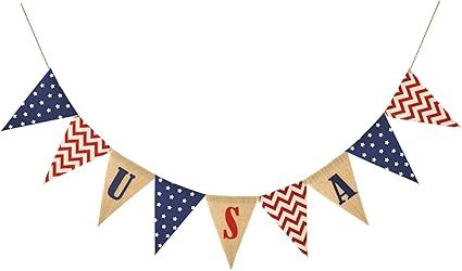 Adurself USA Triangle Flag Burlap Banner 4th of July American Stars and Chevron Triangle Pennant ... | Amazon (US)