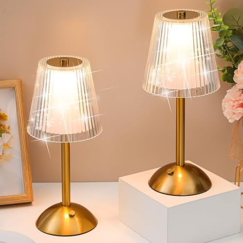 Liliful 2 Pcs LED Portable Cordless Table Lamp Touch Battery Operated Rechargeable Gold Desk Lamp... | Amazon (US)