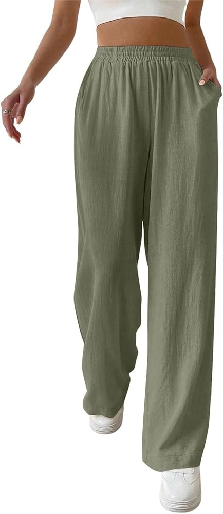 JEKAOYI Womens Wide Leg Palazzo Summer Pants Casual Boho Lounge Trousers with Pockets | Amazon (US)