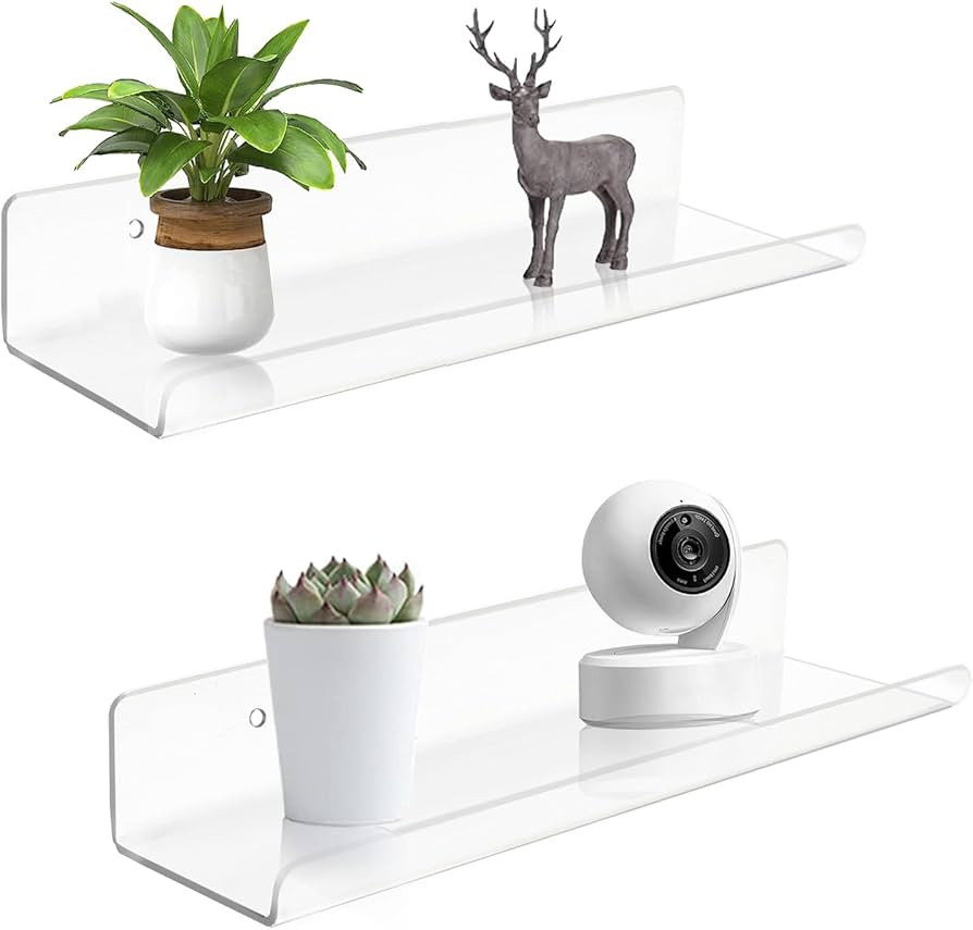 ROYALITA Small Acrylic Shelves Wall Mounted | Set of 2 | 12 Inches | Wall Hanging Plant Display S... | Amazon (US)
