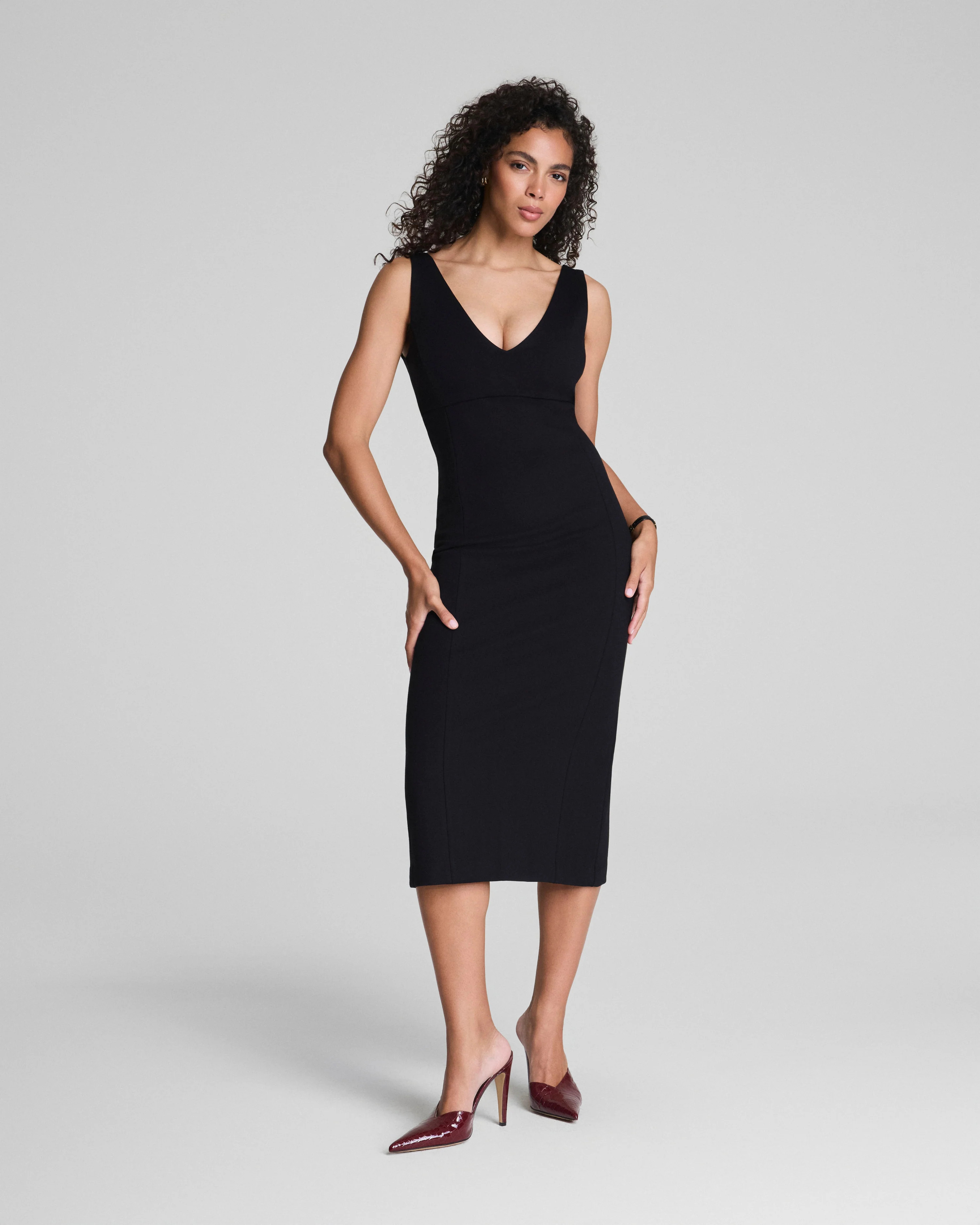 V-Neck Ponte Shapewear Dress - Midi Length | SPANX | Spanx