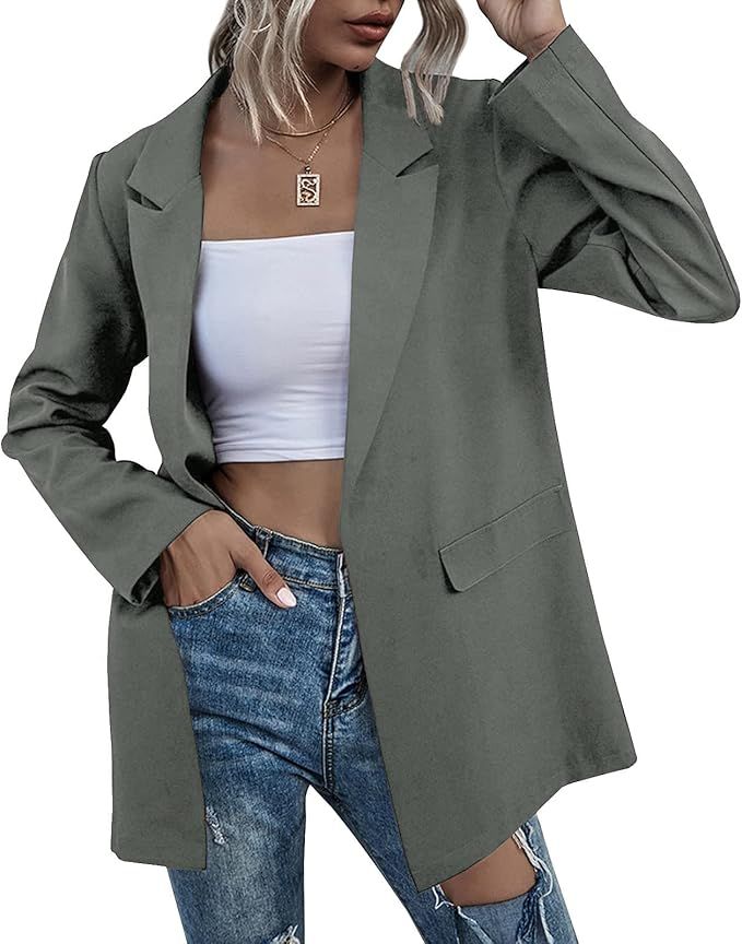 Womens Work Casual Oversized Blazers Long Sleeve Open Front Office Business Jackets | Amazon (US)