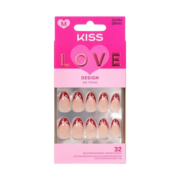 KISS LOVE Valentine’s Day Press On Nails Almond, 'Falling for Forever', Medium, 32 Count | Walmart (US)