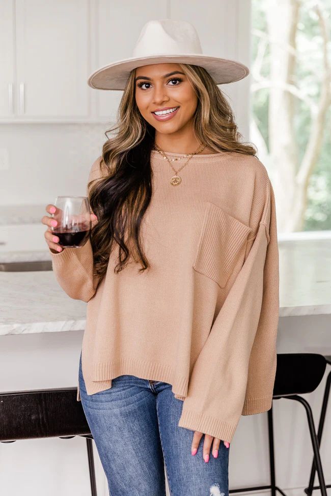 Cozy Up Taupe Pocket Sweater FINAL SALE | The Pink Lily Boutique