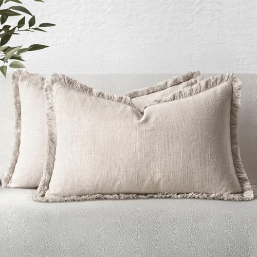 MIULEE Linen Decorative Lumbar Throw Pillow Covers Natural Beige 12x20 | Amazon (US)