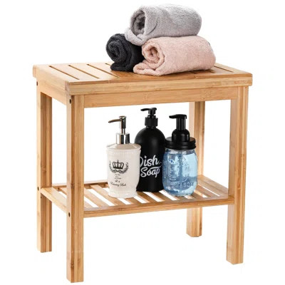 Bamboo Shower Bench, Bath Seat Stool, Spa Foot Rest Shaving Stool, Storage Shelf For Shampoo Towel, Works In Inside Bathroom | Wayfair North America