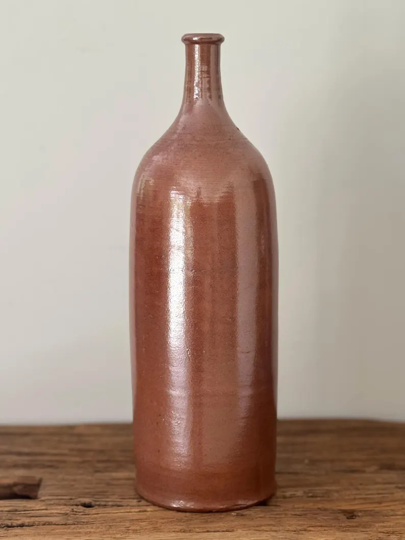 Antique French Stoneware Bottle No. 2 | Large 14\u201d Brown Glazed Pottery Vessel | French Count... | Etsy (Global)