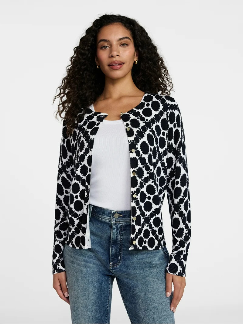 Time and Tru Women's Fine Gauge Cardigan Sweater with Long Sleeves, Lightweight, Sizes XS-XXXL | Walmart (US)