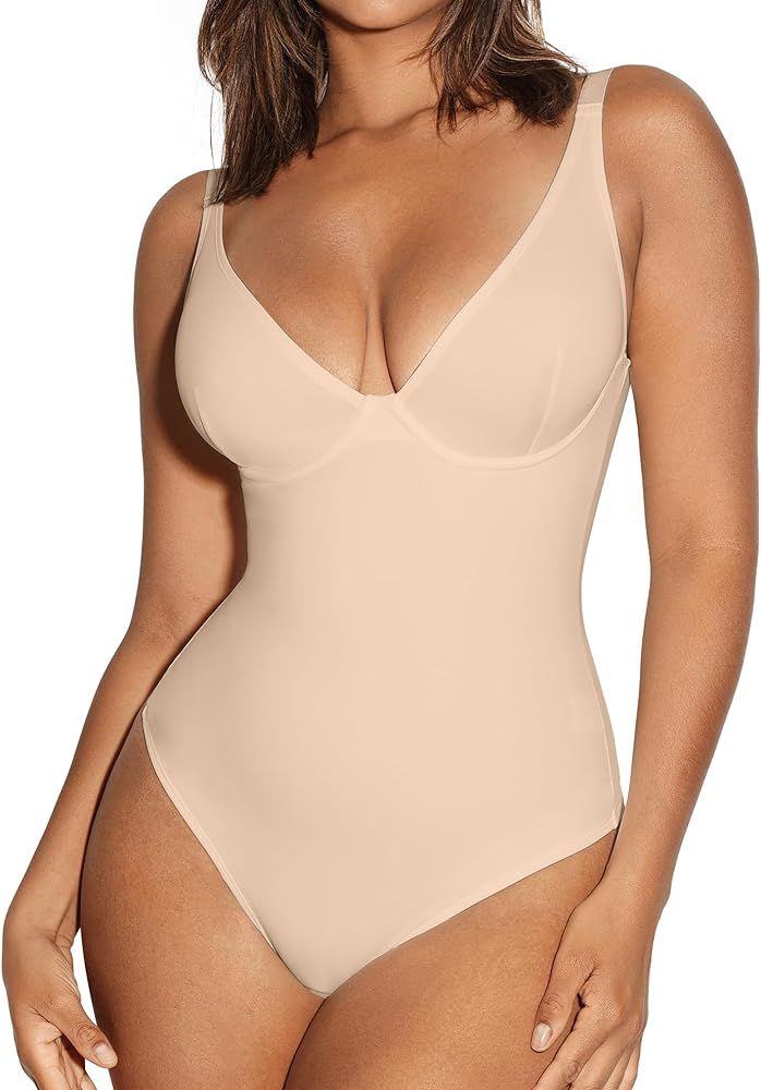 Shapewear Bodysuits for Women Tummy Control Body Suits Deep V Neck Thong Body Shaper | Amazon (US)