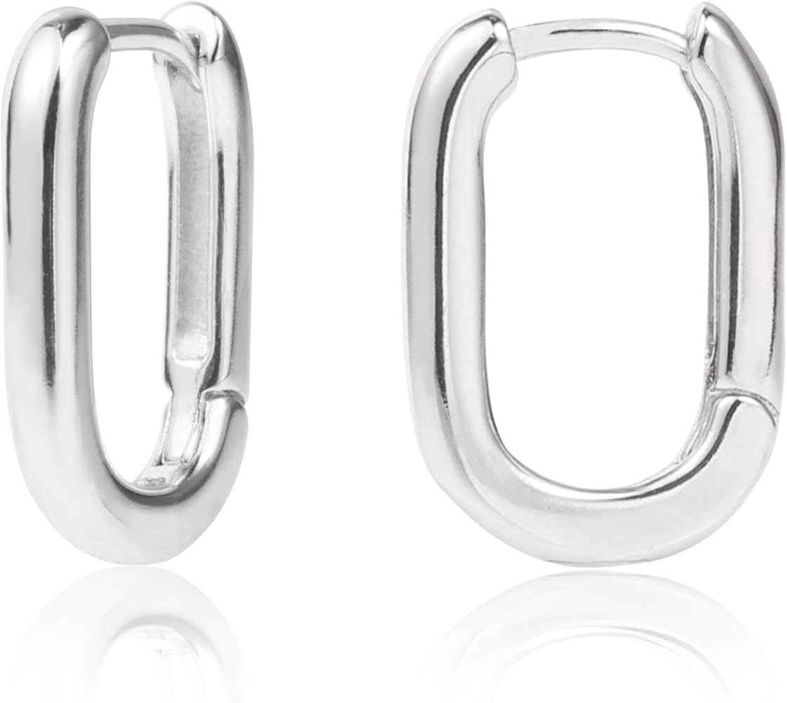 ALEXCRAFT Small Gold Silver Rectangle Hoop Earrings 11mm 14k Gold Plated U Shape Trendy Oval Hoop... | Amazon (US)