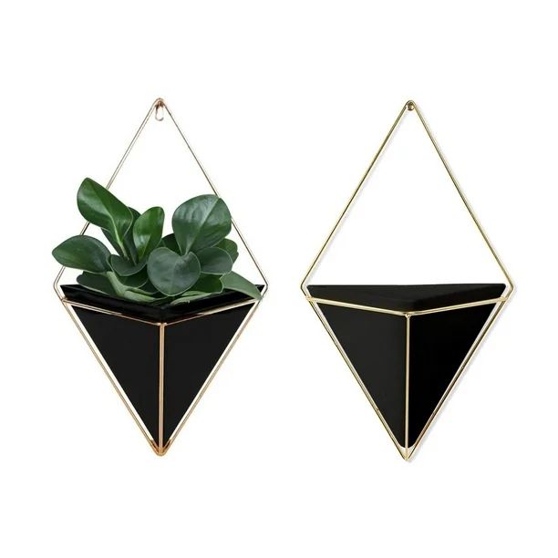 Geometric Wall Planter Set of 2, Decorative Hanging Planters with Brass Wall Decor Frame, Modern ... | Walmart (US)