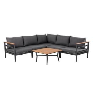 Glitzhome 6-Piece Aluminum Outdoor Sectional Sofa Set with Balck Cushions 2007100013 | The Home Depot