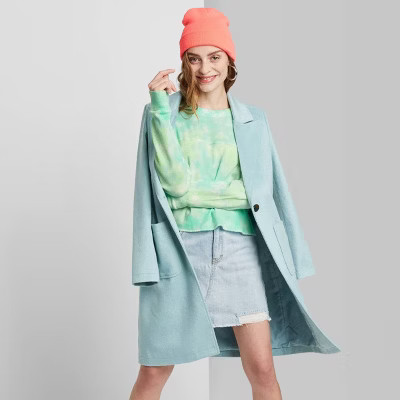 Women's Long Sleeve Crewneck Tie-Dye Thermal Boxy T-Shirt - Wild Fable™ Green/Blue | Target