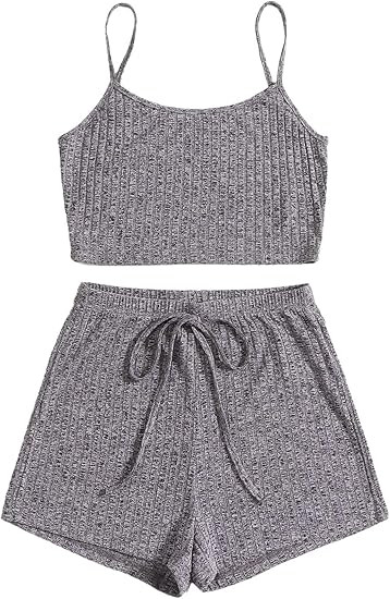 SheIn Women's 2 Pieces Sleeveless Crop Tank Tops and Shorts Pajama Set Lounge Set | Amazon (US)