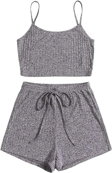 SheIn Women's 2 Pieces Sleeveless Crop Tank Tops and Shorts Pajama Set Lounge Set | Amazon (US)