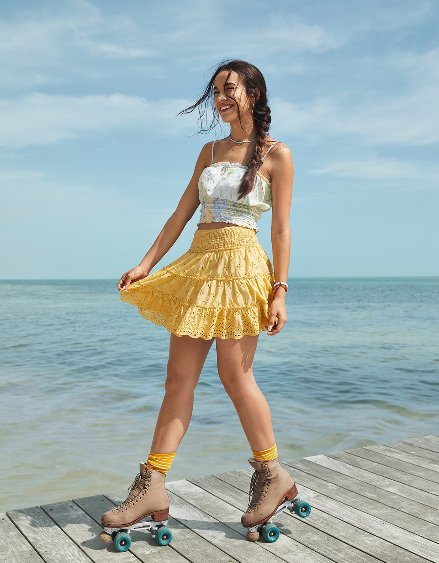 AE Solid Eyelet Tiered Mini Skirt | American Eagle Outfitters (US & CA)