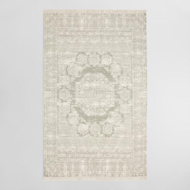 Gray Print Cotton Dhurrie Ariana Area Rug | World Market