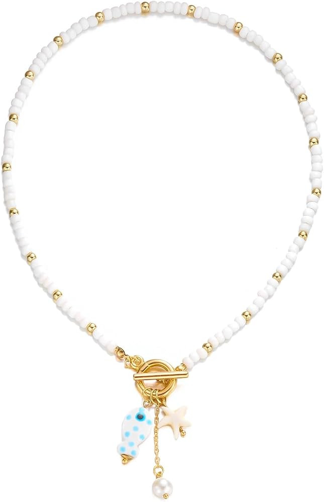 Starfish Fish Toggle Necklace Boho Colorful Pearl Beaded Necklace | Amazon (US)