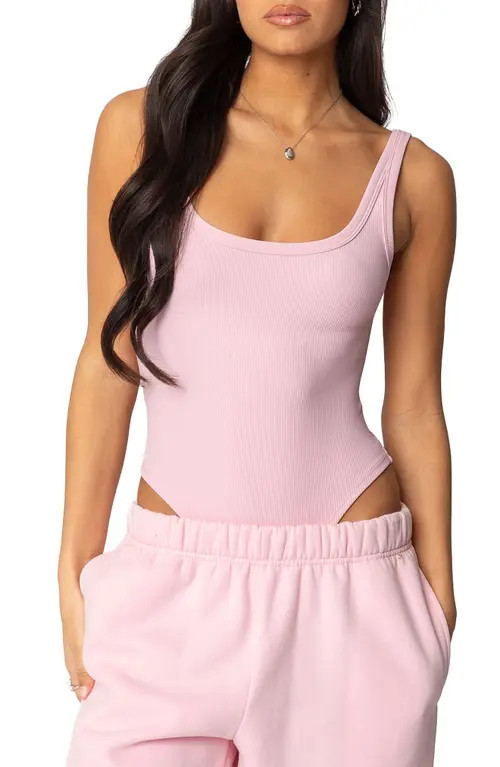 EDIKTED Lakely Rib Tank Bodysuit in Pink at Nordstrom, Size X-Small | Nordstrom