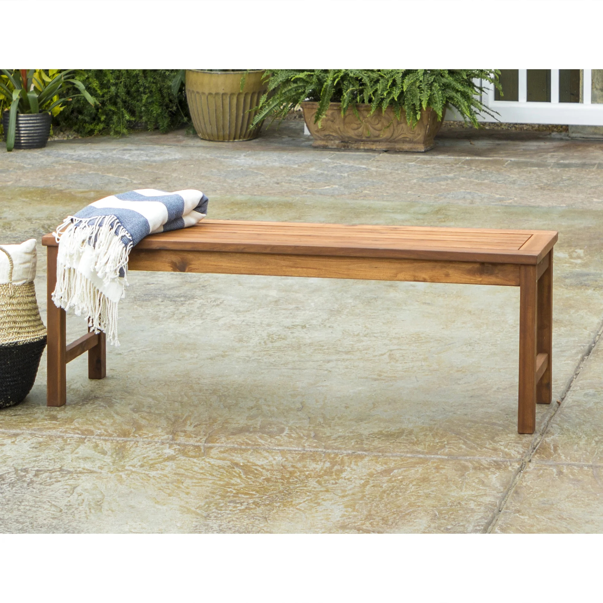 Walker Edison Outdoor Durable Acacia Wood Bench - Brown | Walmart (US)