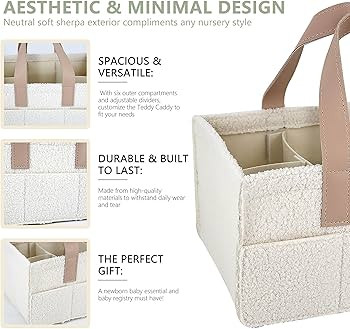 Teddy Sherpa Diaper Caddy - Beige Baby Nursery Organizer for Diapers and Baby Essentials, Neutral... | Amazon (US)