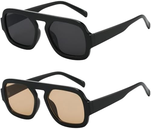 Trendy Square Aviator Sunglasses for Women Flat Top Designer Stylish Frame Sun Glasses Vintage Sh... | Amazon (US)