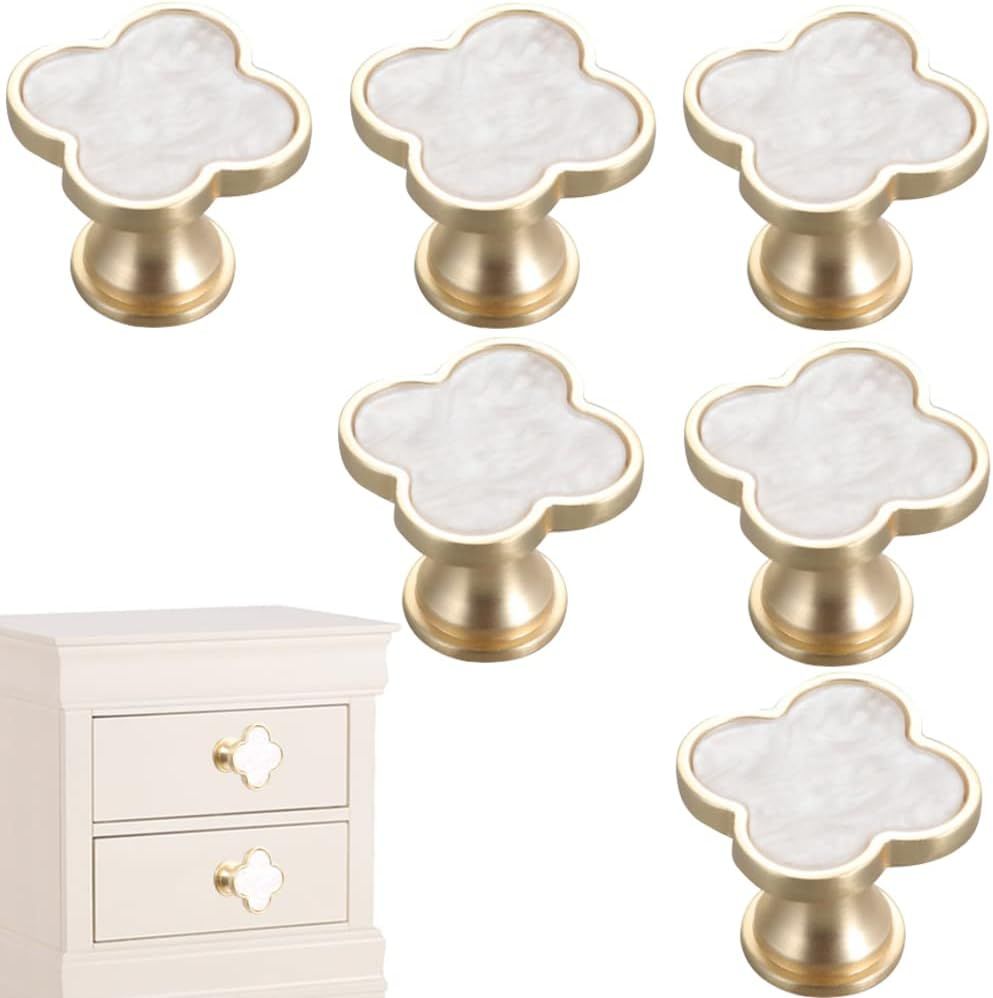 6 Pcs Clover Knobs Four-Leaf Handle Creative Cabinet Drawer Pulls Gold for Dresser Wardrobe Zinc ... | Amazon (US)