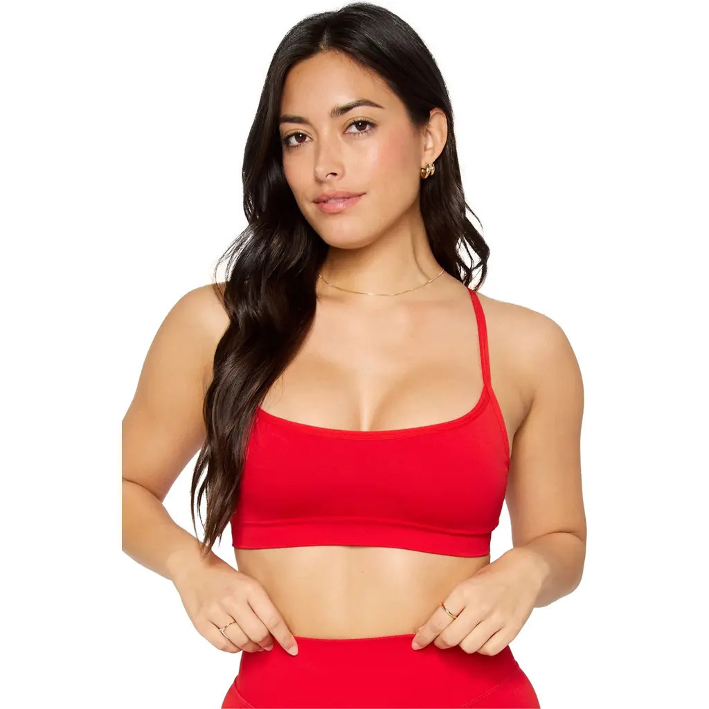 Fabletics Sleek Seamless Strappy Low Impact Bra in Heated Red at Nordstrom, Size Large | Nordstrom