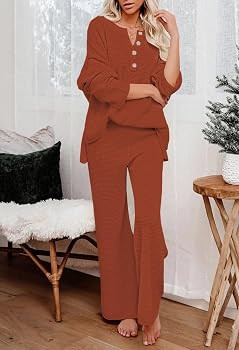 Viottiset Women's 2 Piece Outfits Sweatsuit Knit Long Sleeve Sweater Wide Leg Pants Loungewear | Amazon (US)