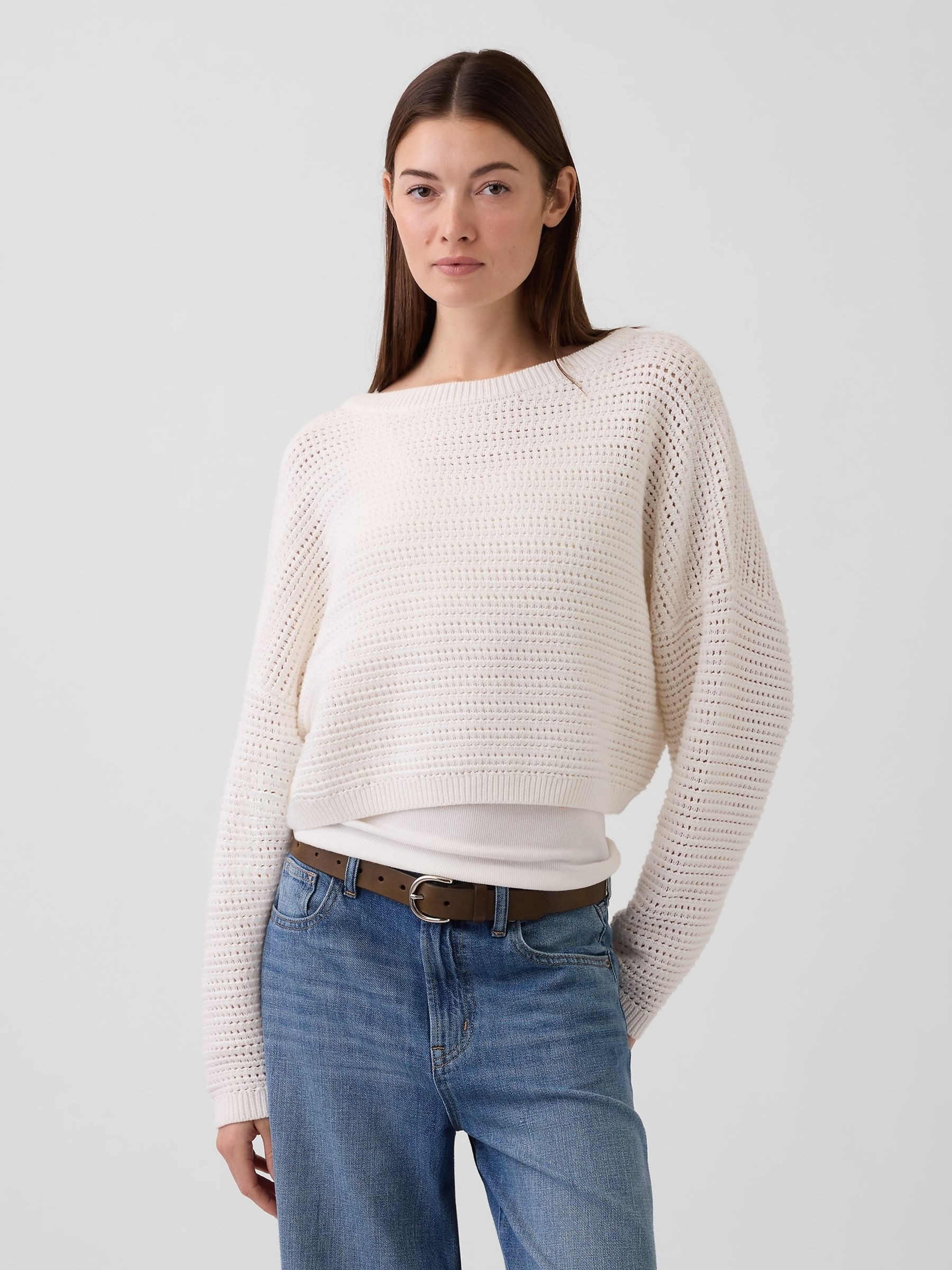 White Crochet Boat Neck Crop Jumper | Gap | GAP UK