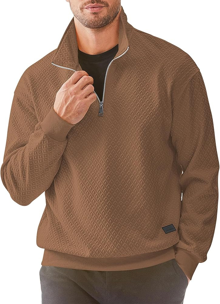 JMIERR Men's Quarter Zip Waffle Sweatshirts Casual Long Sleeve Solid Color Geometric Texture Pull... | Amazon (US)