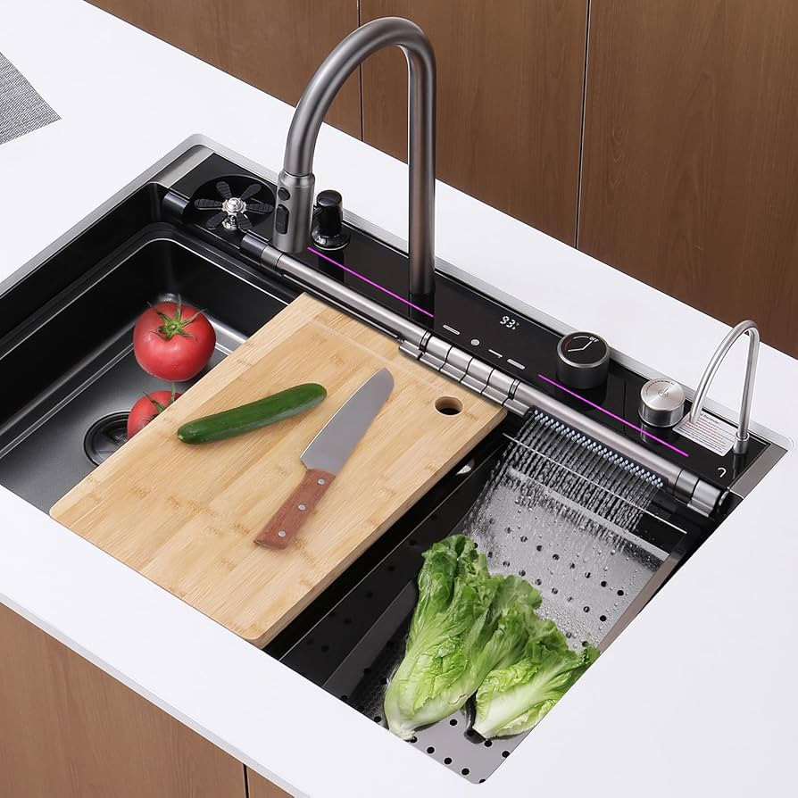 Lefton 33x22 Stainless Steel Waterfall Kitchen Sink with Temperature Display in Fahrenheit KS2207... | Amazon (US)