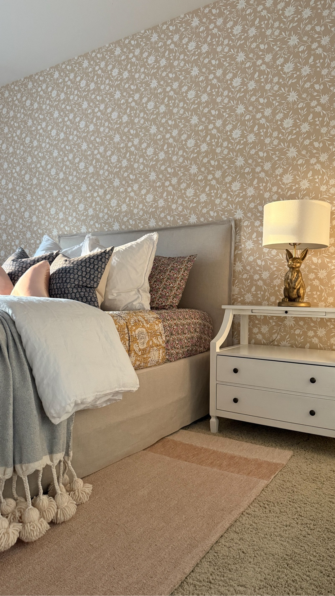 New white nightstand for my teen daughter’s bedroom. Lots of storage and a built-in outlet 

Her bed is a DIY you can find a tutorial for on my blog www.crazy-wonderful.com and searching for slipcover bed.

Colorful sheets, Anthropologie bedding, linen bedding, upholstered bed, blue floral pillows, grey throw blanket, girls room, bedroom storage

#LTKHome #LTKKids