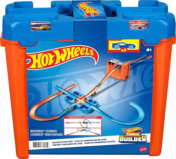 Hot Wheels Toy Car Track Builder Playset, Deluxe Stunt Box with 25 Component Parts & 1:64 Scale V... | Amazon (US)
