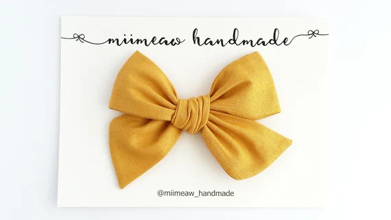 MUSTARD Hand Tied Bow, Toddler Bow, Girl bow, Schoolgirl Bow, You Choose Headband or Clip | Etsy (US)
