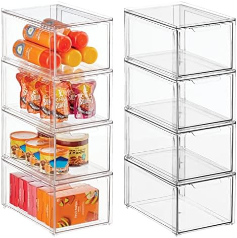 mDesign Plastic Stackable Kitchen Storage Organizer Bins with Pull Out Drawer for Cabinet, Pantry... | Amazon (US)